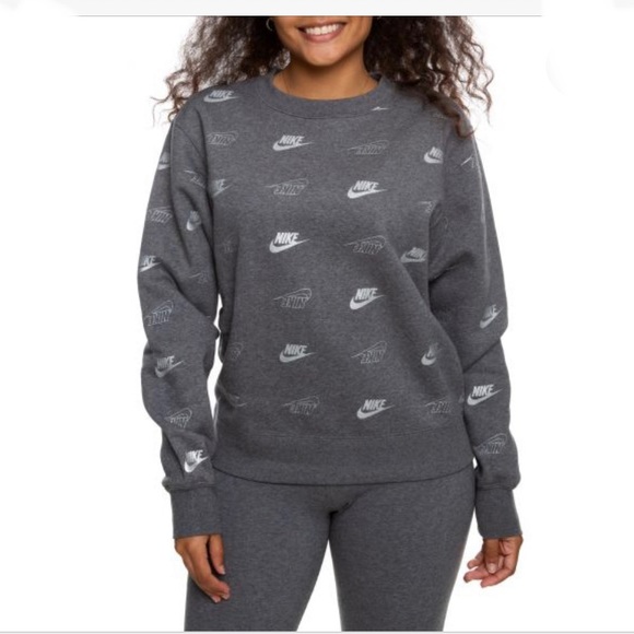 Nike Women’s Sportswear Shine Metallic Print Sweatshirt Gray Silver Loose Fit - Picture 5 of 6